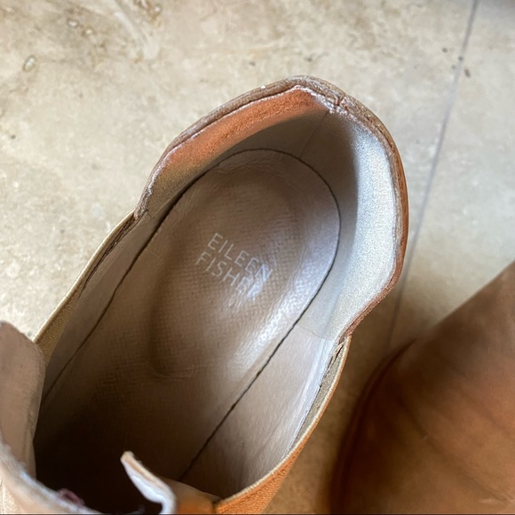 Eileen Fisher Camel Suede Leather Ankle Boots 2” Block Heel - Picture 3 of 5